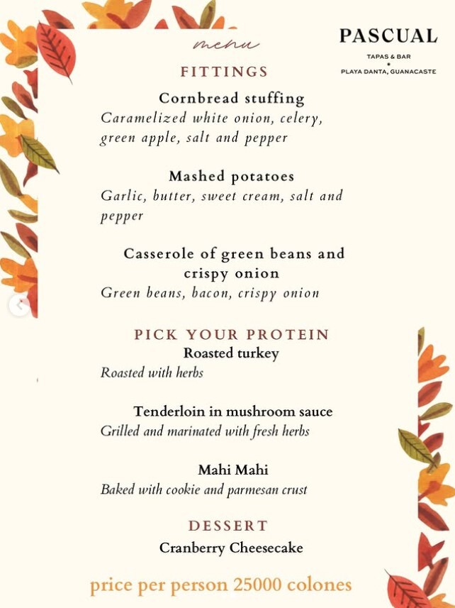 pascual thanksgiving menu